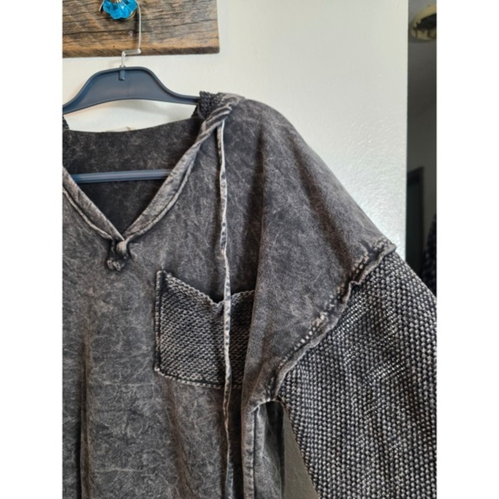 Main Event Washed Black Hooded Top Women's Small Oversized Boho - Picture 11 of 13